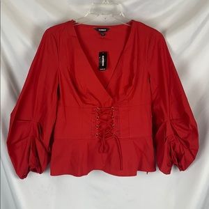 NWT Express red corset blouse puff sleeves small